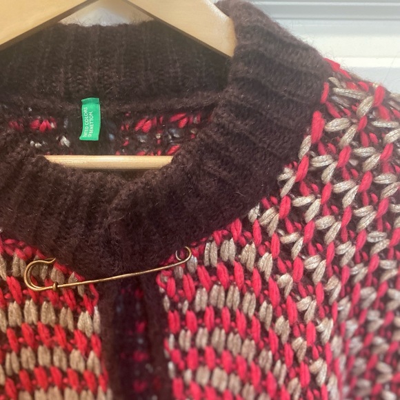 FINAL SALE!!! United Colors of Benetton Wool Blend Multicolored Poncho One Size - Picture 4 of 5